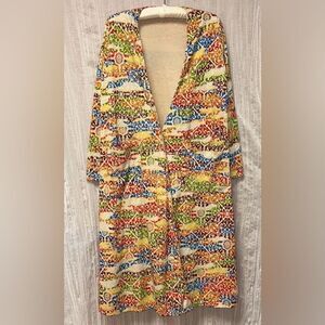 LuLaRoe S Sarah Ivory Long Multicolored Jacquard Knit Cardigan Sweater Duster